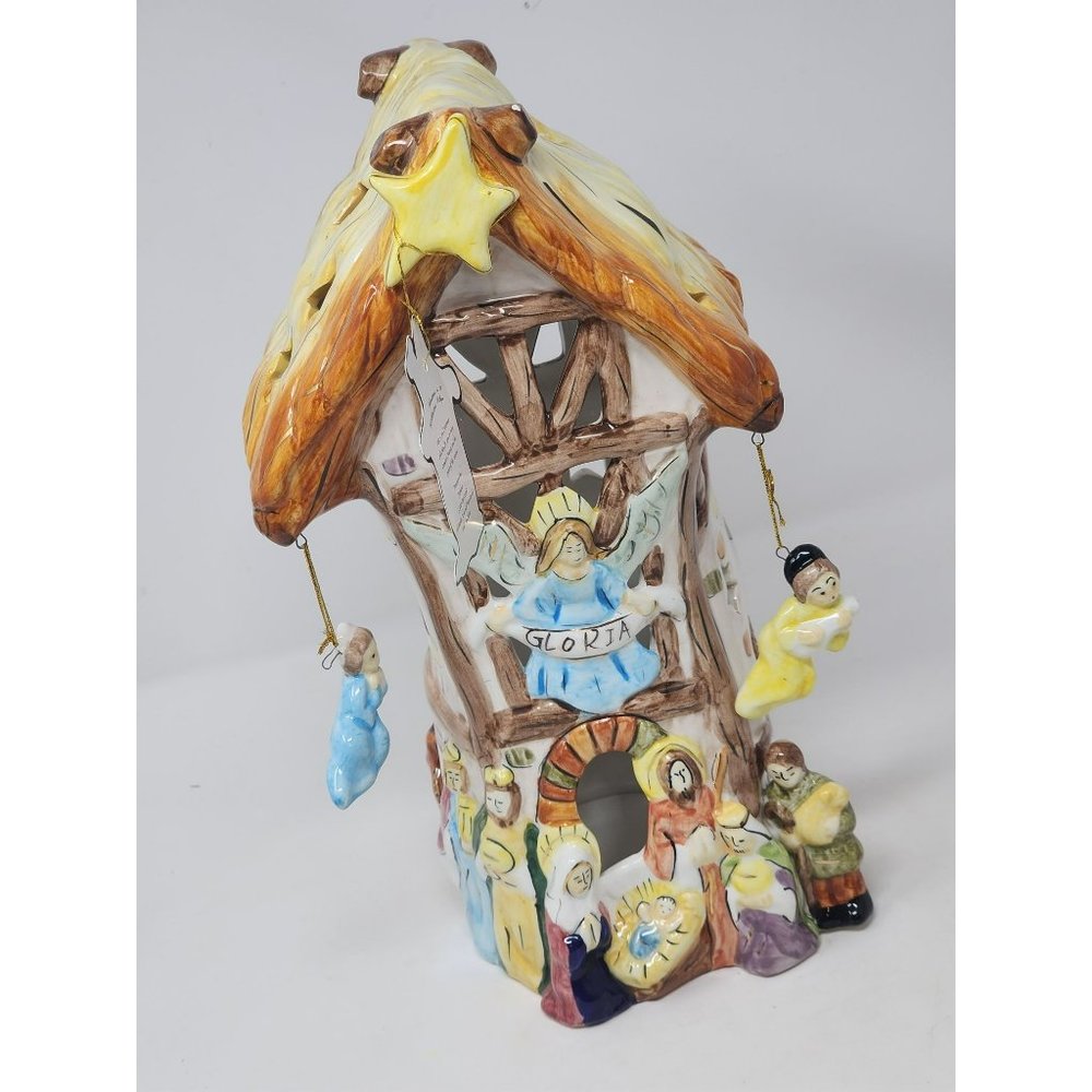 Vintage Porcelain Christmas In Cobblestone Village Nativity‎ Scene